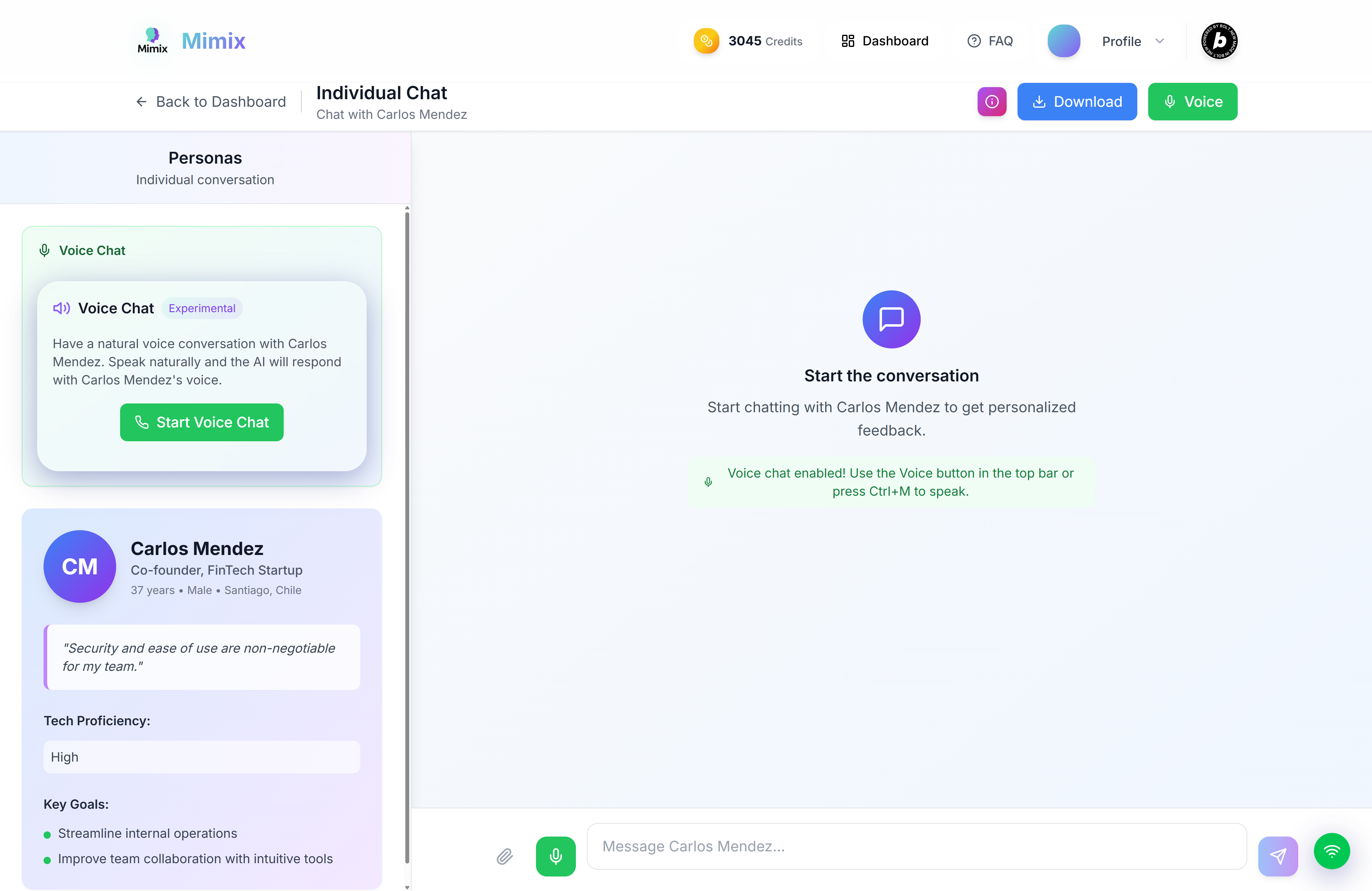 Interactive Chat Interface